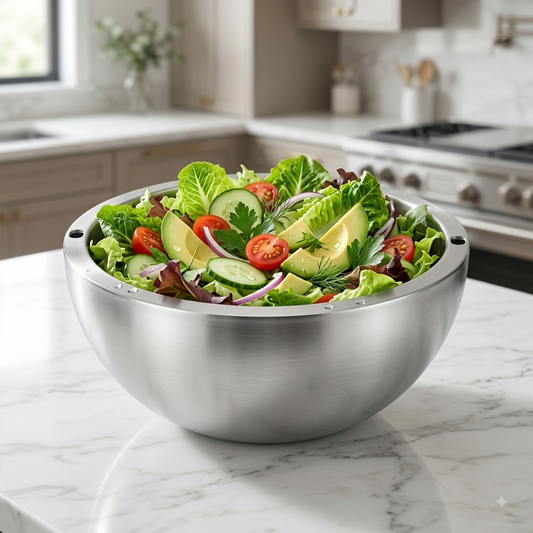 16/20/24cm Stainless Steel Dip Chiller Bowl Double Walled Fruit Salad Mixing Bowl Insulated Ice Chilled Serving Bowl for Kitchen