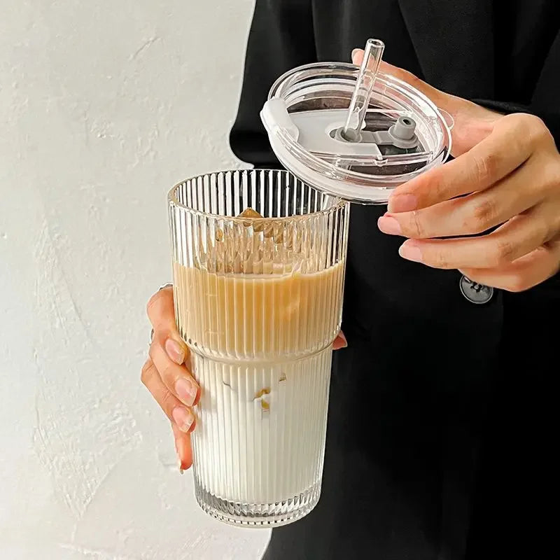 600ml Glass Tumbler with Lid & Straw