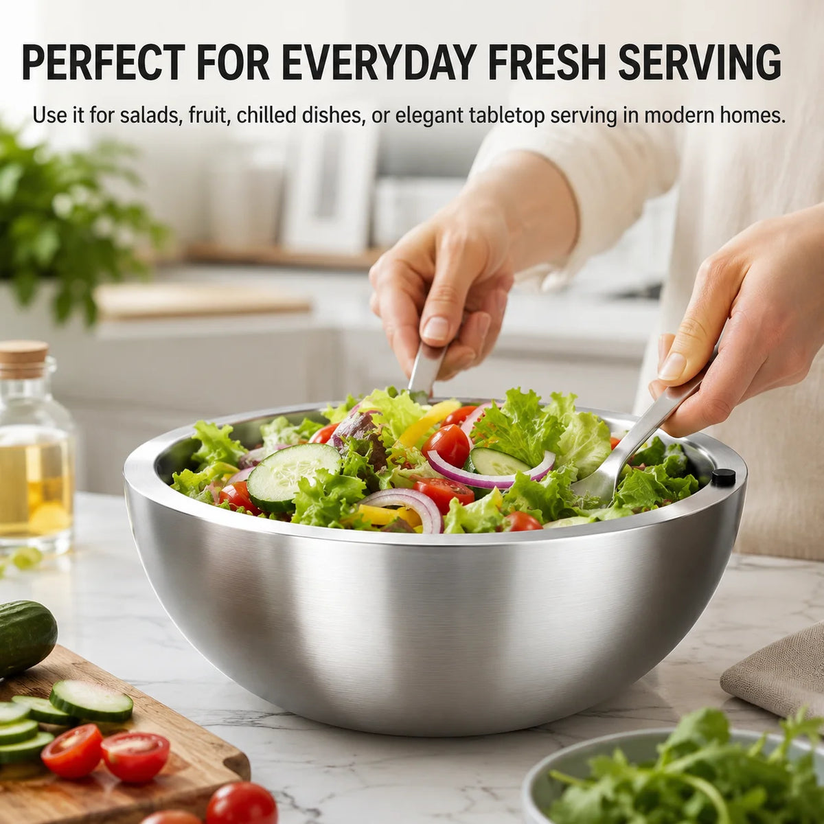 16/20/24cm Stainless Steel Dip Chiller Bowl Double Walled Fruit Salad Mixing Bowl Insulated Ice Chilled Serving Bowl for Kitchen
