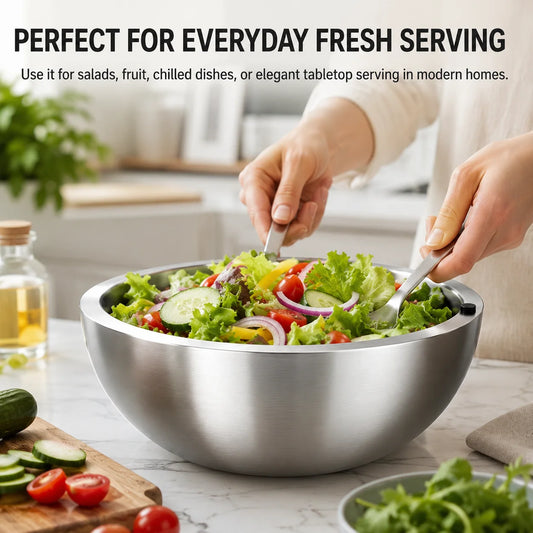 16/20/24cm Stainless Steel Dip Chiller Bowl Double Walled Fruit Salad Mixing Bowl Insulated Ice Chilled Serving Bowl for Kitchen