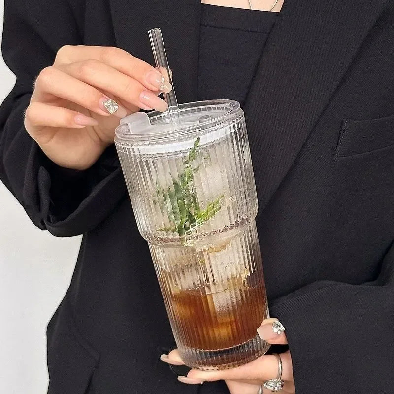 600ml Glass Tumbler with Lid & Straw