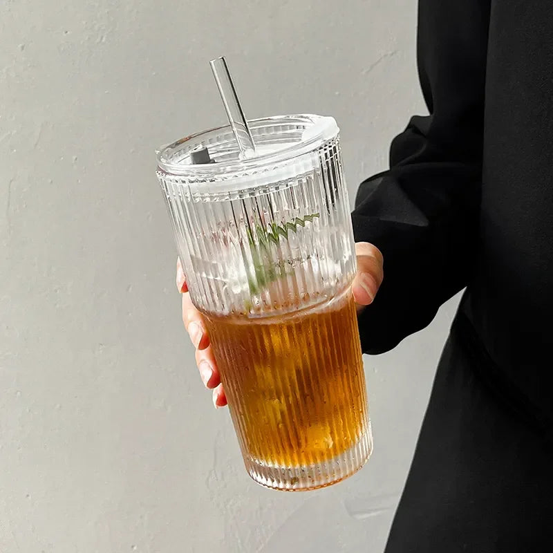 600ml Glass Tumbler with Lid & Straw