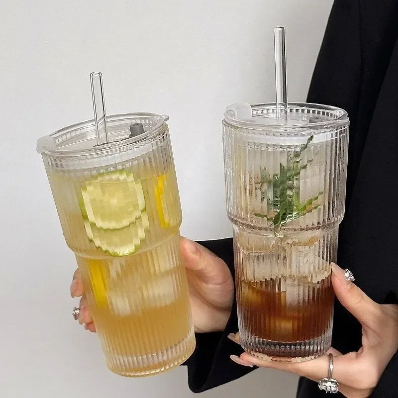 600ml Glass Tumbler with Lid & Straw